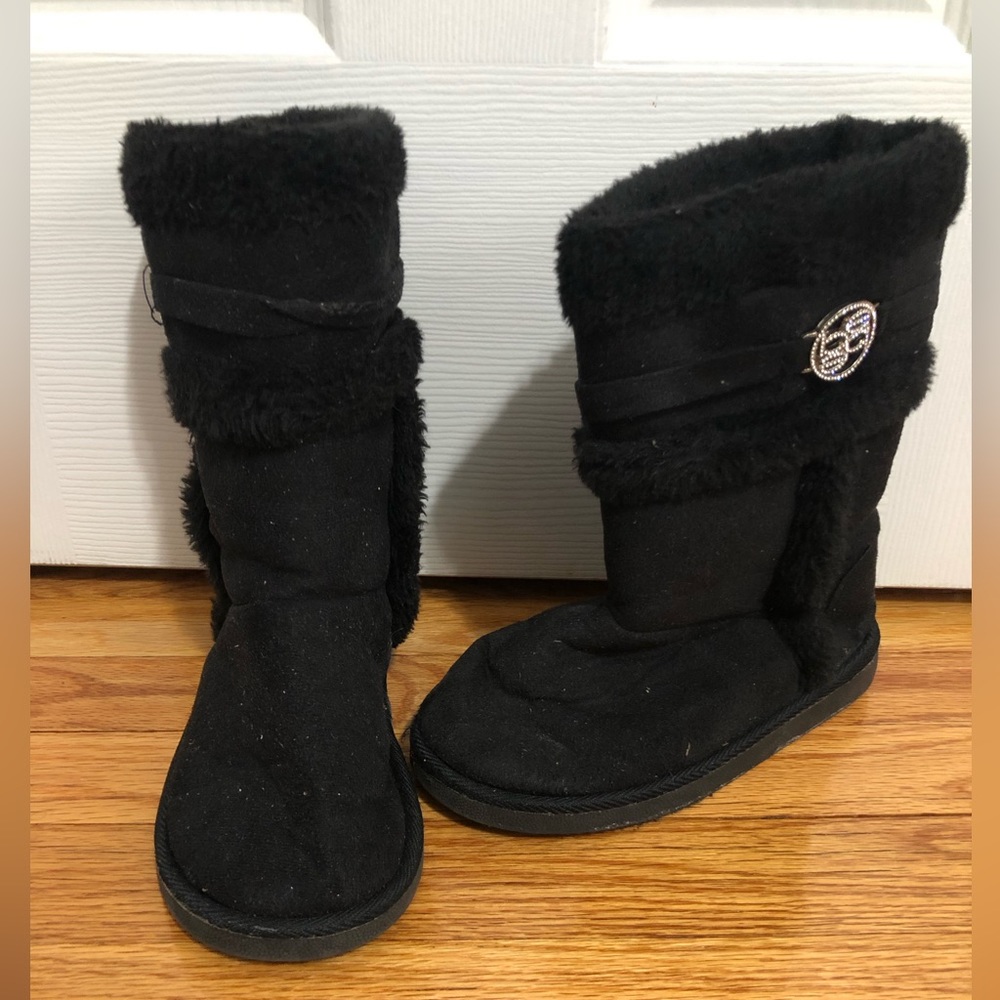 Bebe girls black fur trim boots size 13 slip on winter